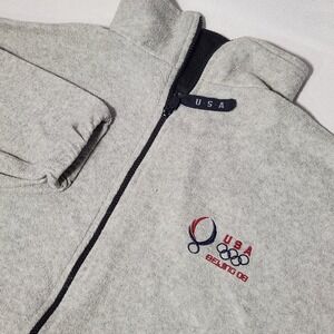 USA Olympics Beijing 08 Fleece Jacket Mens XL Gray Full Zip Embroidered Team USA